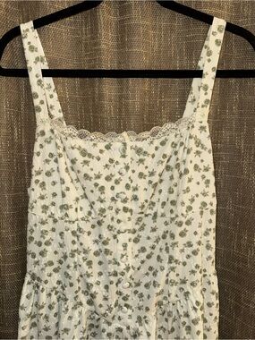 Cider White with Sage Green Floral Print Dress Lace Up Corset Adjustable Bodice
